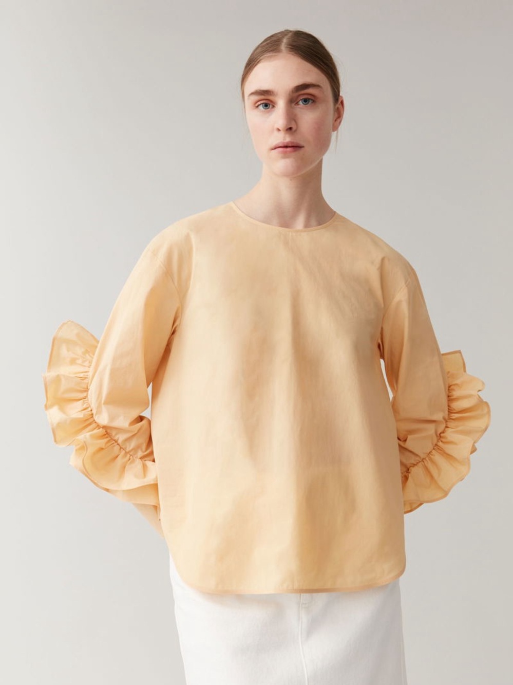 COS Butter Yellow 100% Cotton Ruffle Sleeve Blouse Top Size 8 Autumn Cottagecore